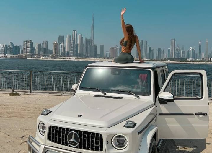 Olya Derkach on Mercedes-Benz G Wagon in Dubai