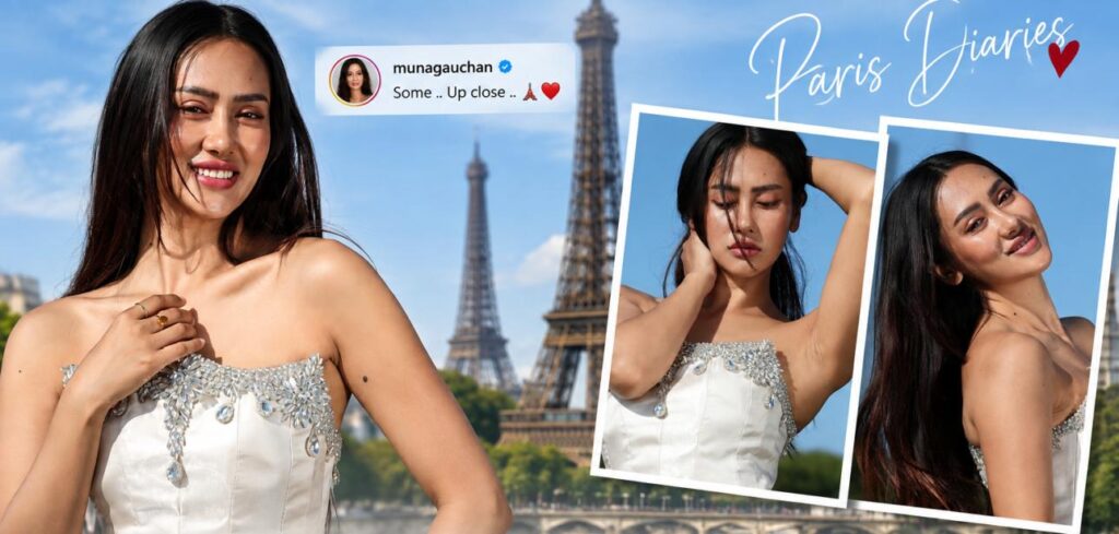 Muna Gauchan in White Outfit - Eiffel Tower