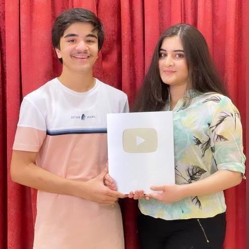Navika and Shivansh with Silver Play Button