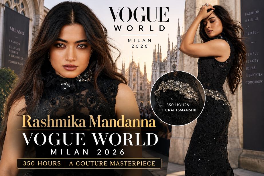 Rashmika Mandanna का Vogue World Milan Debut, 350 घंटे में तैयार हुआ ये Black Gown 1 Rashmika Mandanna Vogue World Milan Debut