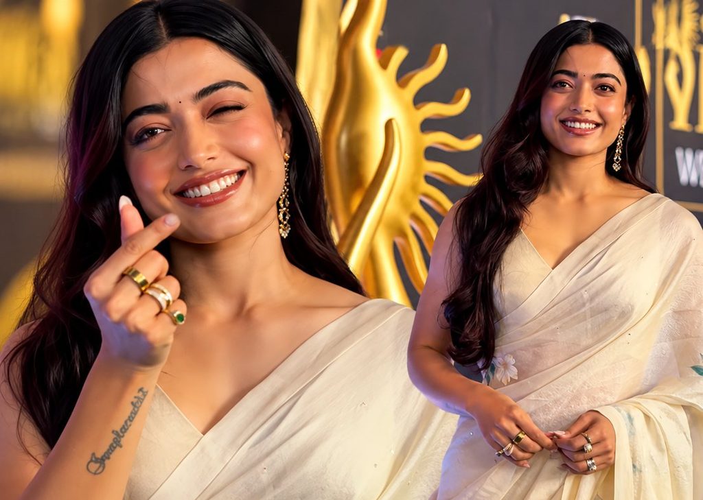 Rashmika Mandanna in Ivory Saree