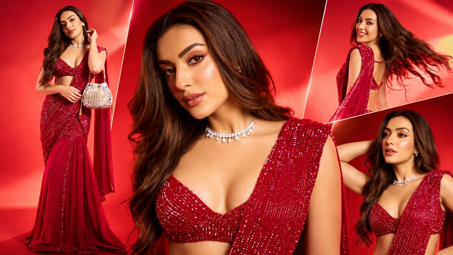 Sahher Bambba का Red Sequin Saree Look हुआ वायरल, Festive Season के लिए दिया Glamorous Fashion Inspiration 1 Sahher Bambba Festive Look