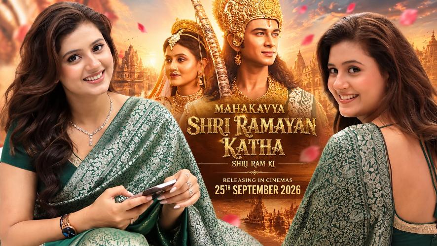 “Anjali Arora की Green Saree Photos ने मचाई हलचल, Sita बनकर कल करेंगी बड़े पर्दे पर एंट्री; Bookings हुईं Open” 1 Anjali Arora in green saree promoting Mahakavya Shri Ramayan Katha