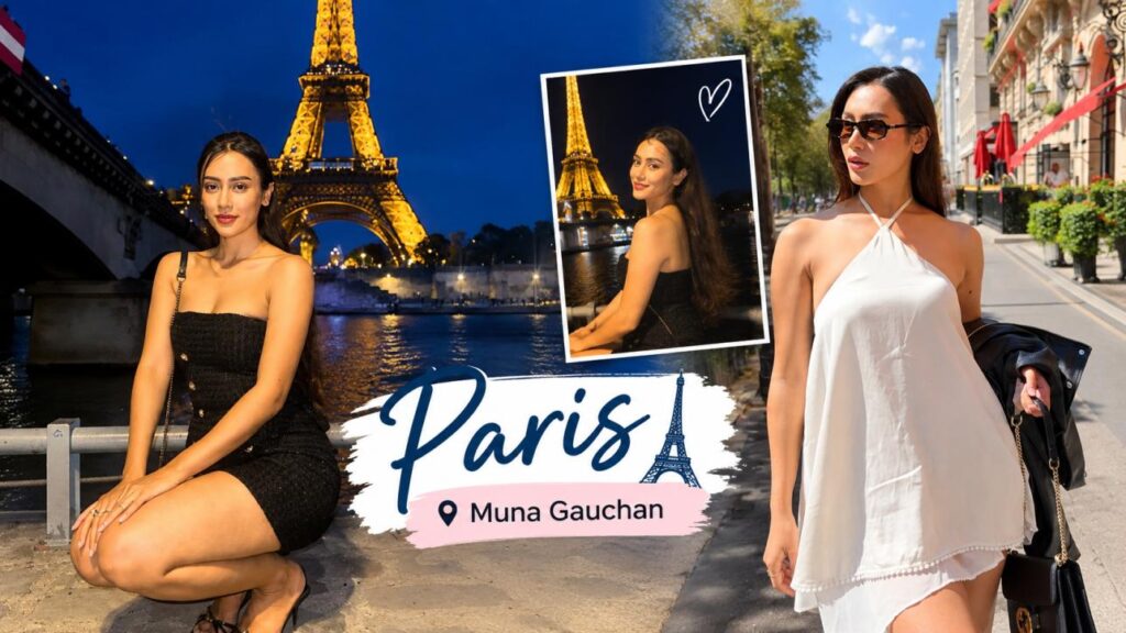 Muna Gauchan poses near the Eiffel Tower in Paris